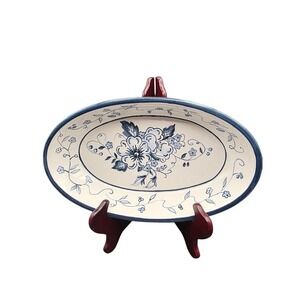 Lang Floral Blues Earthenware Bowl, Oval Serving Dish,  Blue White Tableware